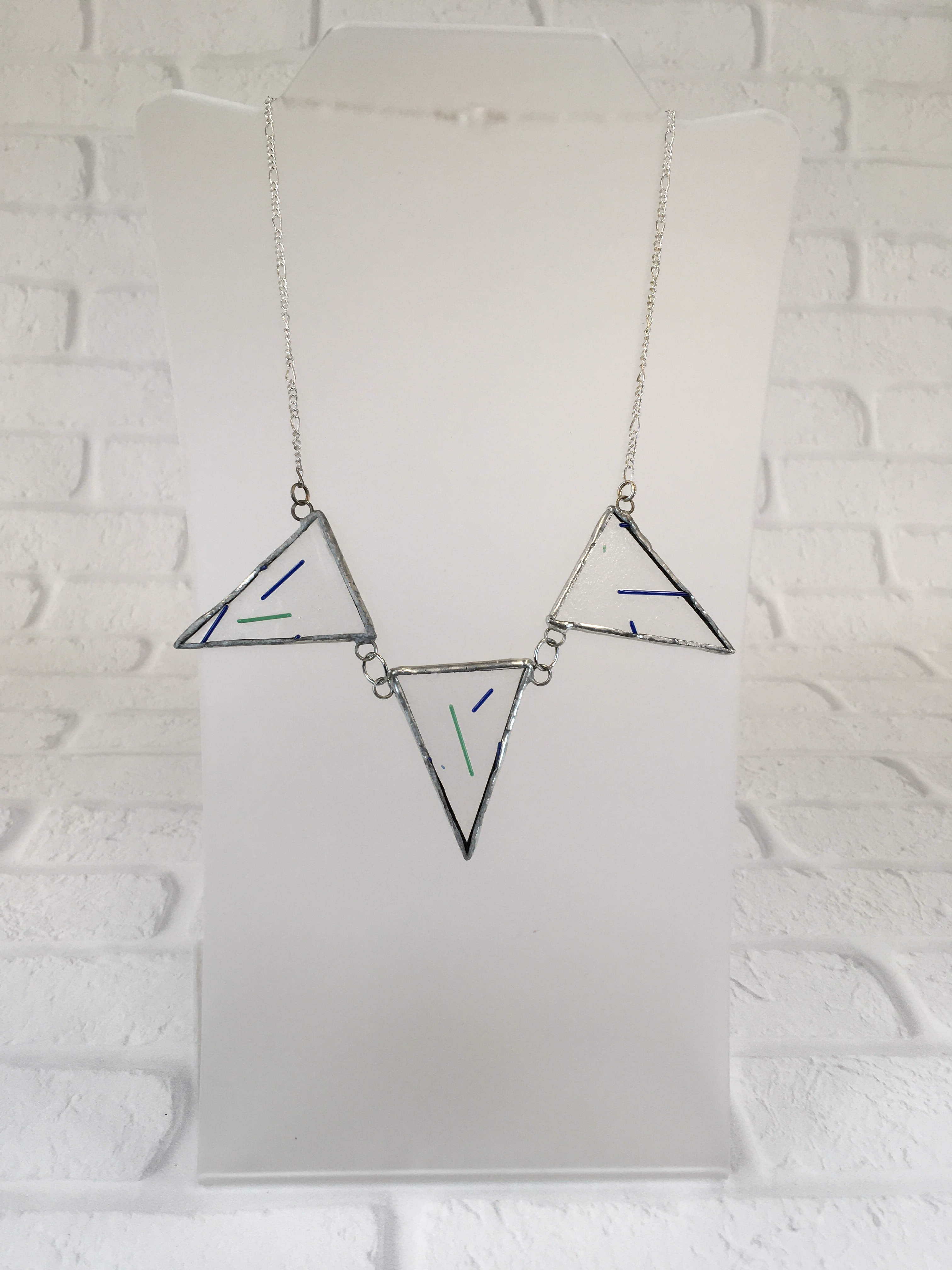 Rhomb Shape Stained Glass Pendant, Set of Necklace & Earrings, Mixed Bright  Colors